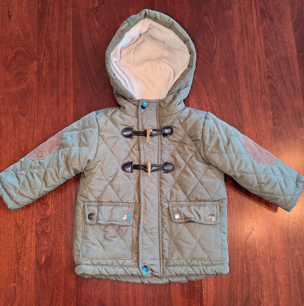 Perry Ellis Boys Diamond Quilted Hooded Toggle jacket, size 12 months, olive